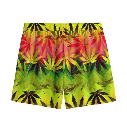 Hemp Leaf Reggae Pattern Print Mesh Shorts