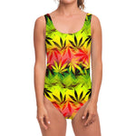 Hemp Leaf Reggae Pattern Print One Piece Swimsuit