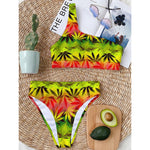 Hemp Leaf Reggae Pattern Print One Shoulder Bikini Top