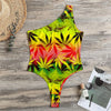 Hemp Leaf Reggae Pattern Print One Shoulder Bodysuit