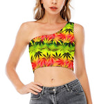 Hemp Leaf Reggae Pattern Print One Shoulder Crop Top
