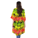 Hemp Leaf Reggae Pattern Print Open Front Beach Cover Up
