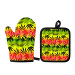 Hemp Leaf Reggae Pattern Print Oven Mitt And Pot Holder Set
