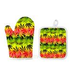 Hemp Leaf Reggae Pattern Print Oven Mitt And Pot Holder Set