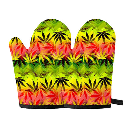 Hemp Leaf Reggae Pattern Print Oven Mitts