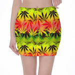 Hemp Leaf Reggae Pattern Print Pencil Mini Skirt