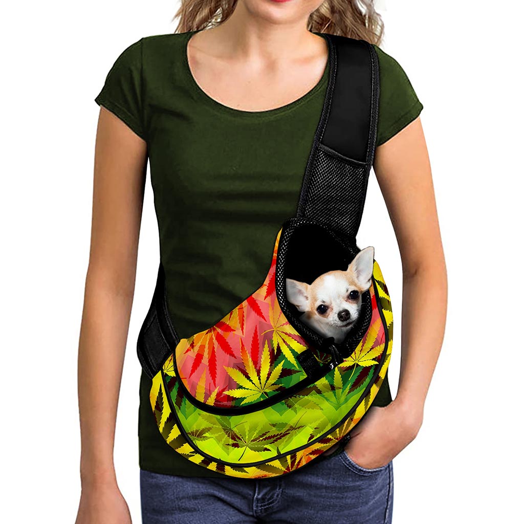 Hemp Leaf Reggae Pattern Print Pet Sling Carrier