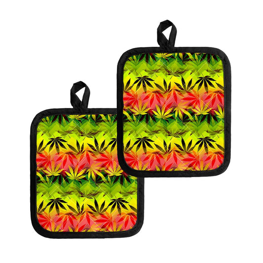 Hemp Leaf Reggae Pattern Print Pot Holders