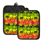 Hemp Leaf Reggae Pattern Print Pot Holders With Pocket