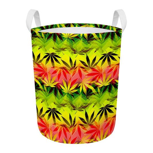Hemp Leaf Reggae Pattern Print Round Laundry Basket