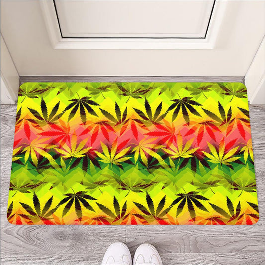 Hemp Leaf Reggae Pattern Print Rubber Doormat