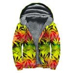 Hemp Leaf Reggae Pattern Print Sherpa Lined Zip Up Hoodie