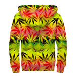 Hemp Leaf Reggae Pattern Print Sherpa Lined Zip Up Hoodie