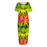 Hemp Leaf Reggae Pattern Print Short Sleeve Long Nightdress