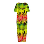 Hemp Leaf Reggae Pattern Print Short Sleeve Long Nightdress