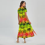 Hemp Leaf Reggae Pattern Print Short Sleeve Maxi Dress
