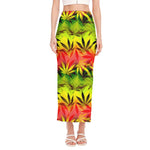 Hemp Leaf Reggae Pattern Print Side Slit Maxi Skirt