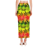 Hemp Leaf Reggae Pattern Print Side Slit Maxi Skirt