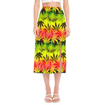 Hemp Leaf Reggae Pattern Print Side Slit Midi Skirt