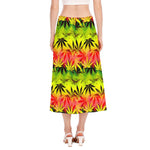 Hemp Leaf Reggae Pattern Print Side Slit Midi Skirt