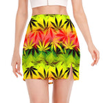 Hemp Leaf Reggae Pattern Print Side Slit Mini Skirt