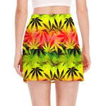 Hemp Leaf Reggae Pattern Print Side Slit Mini Skirt