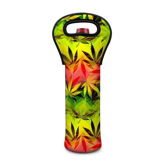 Hemp Leaf Reggae Pattern Print Single Neoprene Wine Tote