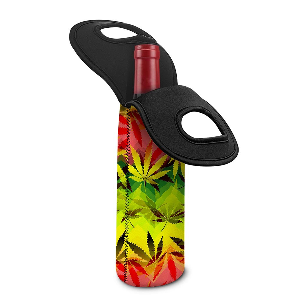 Hemp Leaf Reggae Pattern Print Single Neoprene Wine Tote