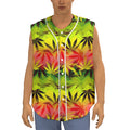 Hemp Leaf Reggae Pattern Print Sleeveless Baseball Jersey
