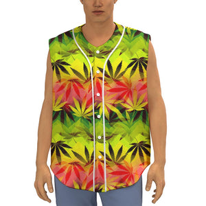 Hemp Leaf Reggae Pattern Print Sleeveless Baseball Jersey
