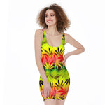 Hemp Leaf Reggae Pattern Print Sleeveless Bodycon Dress