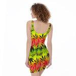Hemp Leaf Reggae Pattern Print Sleeveless Bodycon Dress