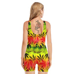 Hemp Leaf Reggae Pattern Print Sleeveless One Piece Swimsuit