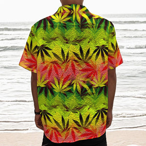 Hemp Leaf Reggae Pattern Print Textured Short Sleeve Shirt