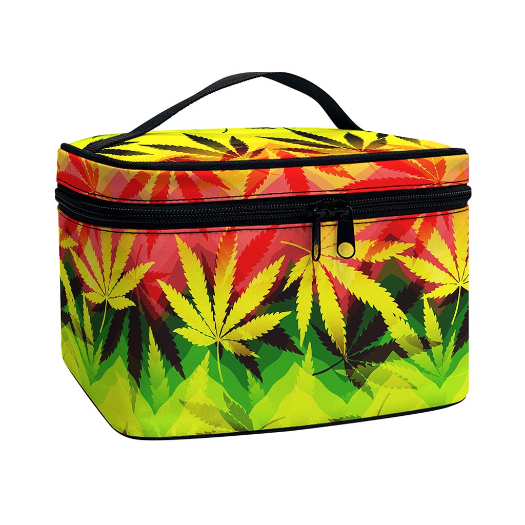 Hemp Leaf Reggae Pattern Print Travel Makeup Bag