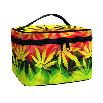 Hemp Leaf Reggae Pattern Print Travel Makeup Bag