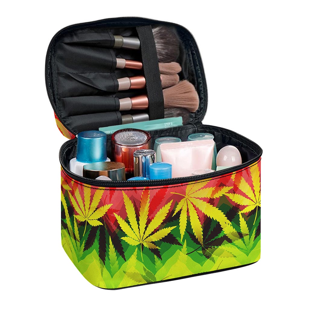 Hemp Leaf Reggae Pattern Print Travel Makeup Bag