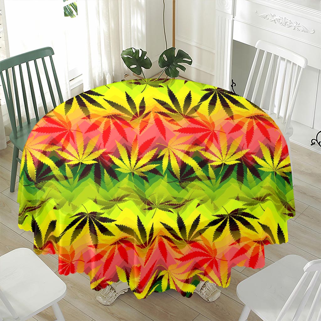 Hemp Leaf Reggae Pattern Print Waterproof Round Tablecloth