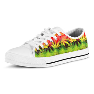 Hemp Leaf Reggae Pattern Print White Low Top Sneakers