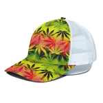 Hemp Leaf Reggae Pattern Print White Mesh Trucker Cap