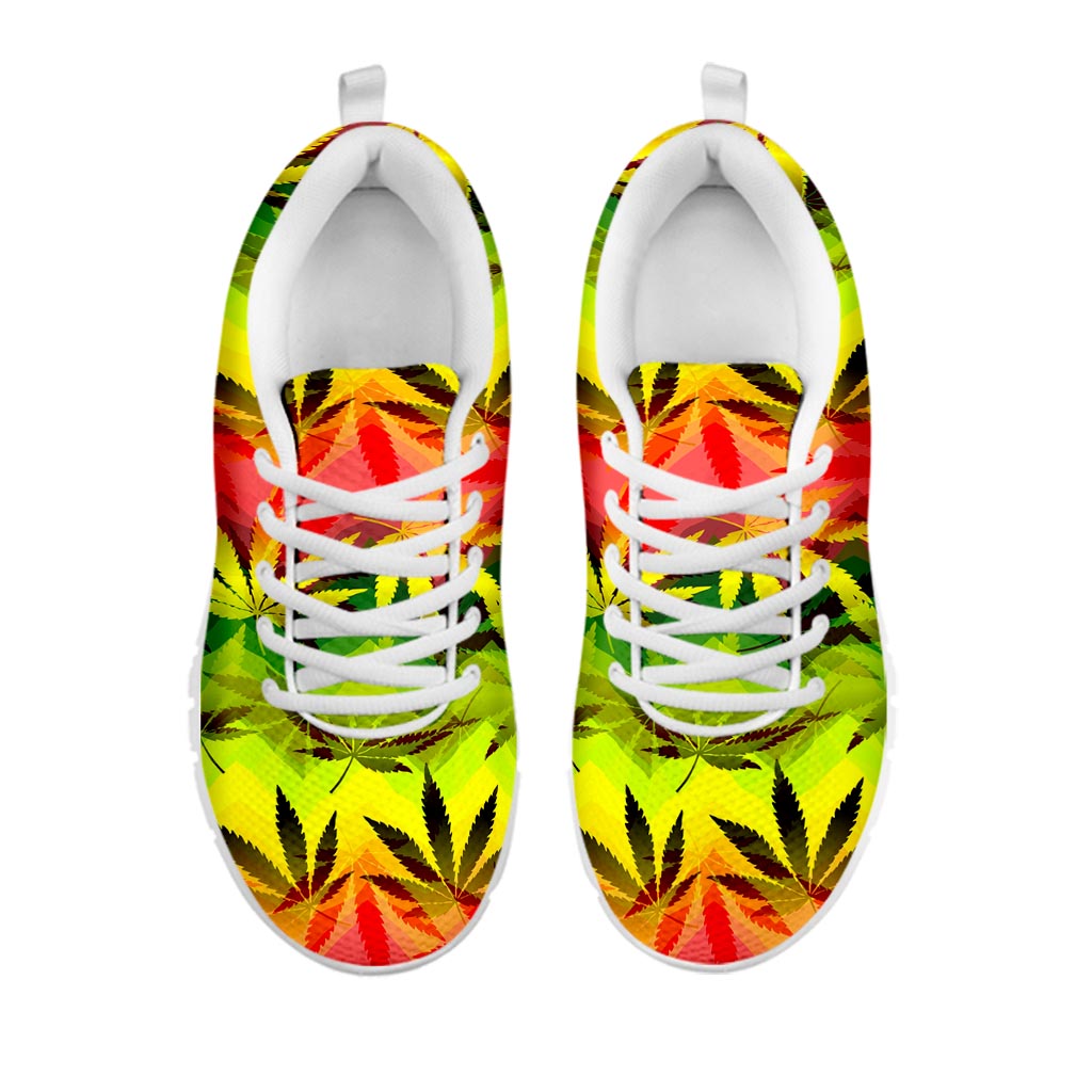 Hemp Leaf Reggae Pattern Print White Running Shoes