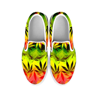 Hemp Leaf Reggae Pattern Print White Slip On Sneakers