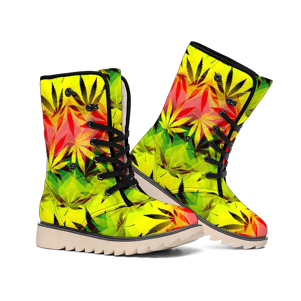 Hemp Leaf Reggae Pattern Print Winter Boots