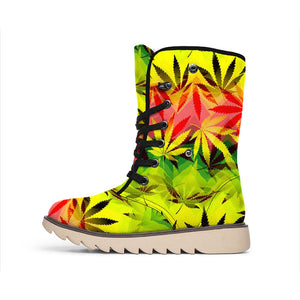 Hemp Leaf Reggae Pattern Print Winter Boots