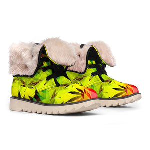 Hemp Leaf Reggae Pattern Print Winter Boots