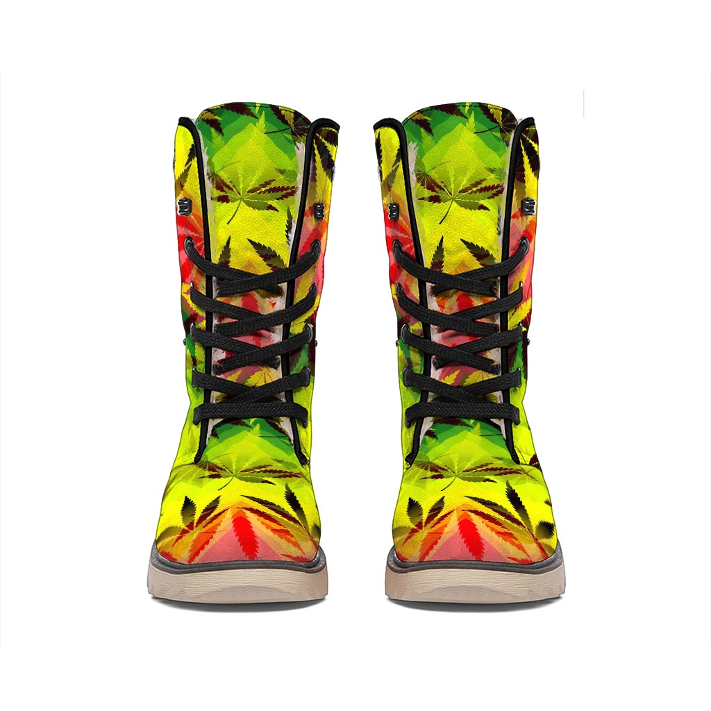 Hemp Leaf Reggae Pattern Print Winter Boots