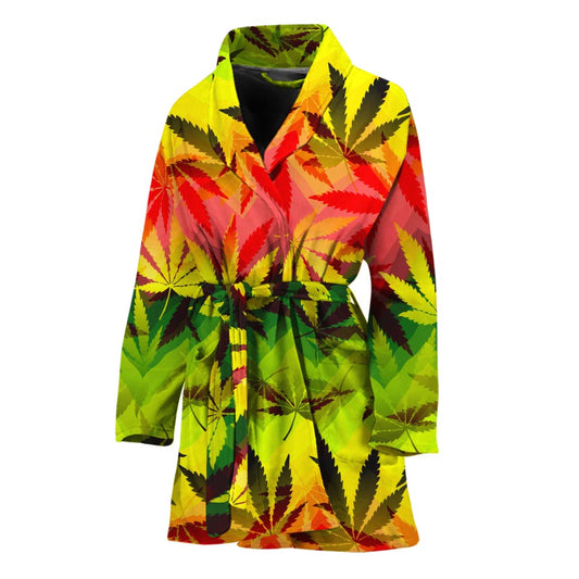 Hemp Leaf Reggae Pattern Print Women's Bathrobe