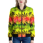 Hemp Leaf Reggae Pattern Print Women's Bomber Jacket