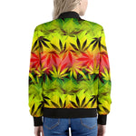 Hemp Leaf Reggae Pattern Print Women's Bomber Jacket