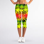 Hemp Leaf Reggae Pattern Print Women's Capri Leggings